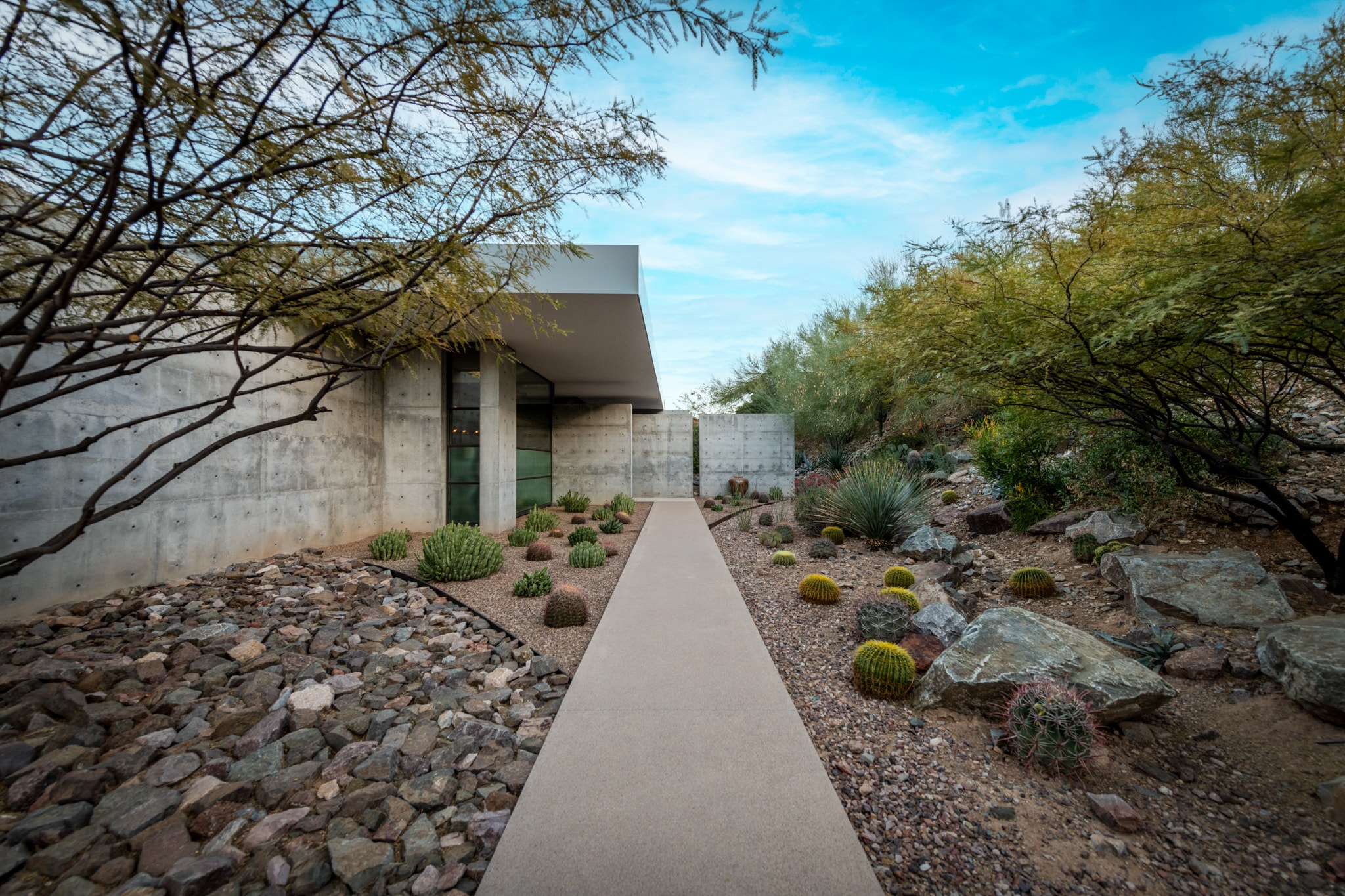 Modern concrete home with desert landscaping, Scottsdale AZ