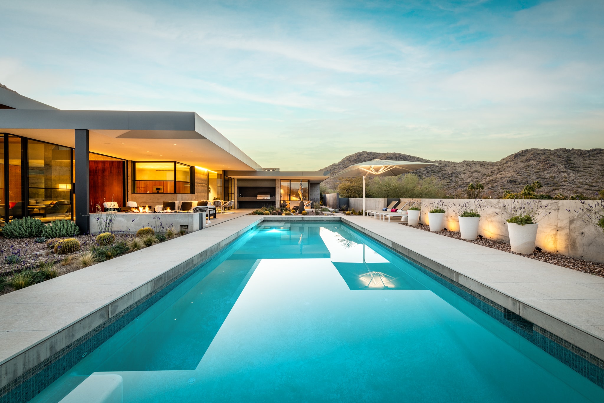 Contemporary desert home pool and outdoor living