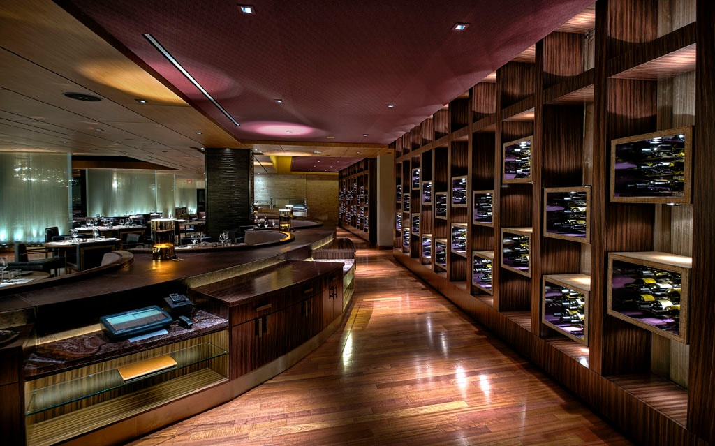 High-end restaurant interior with wine cellar
