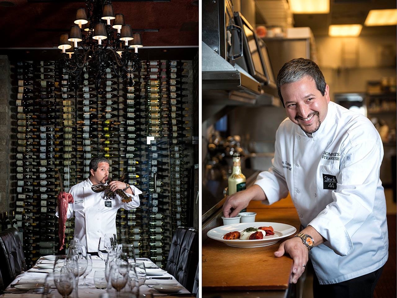 Executive chef in wine cellar and kitchen portrait